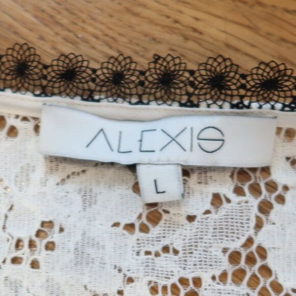 Alexis floral Lace Blouse White black button Romantic Chic Designer formal Larg - Picture 9 of 12